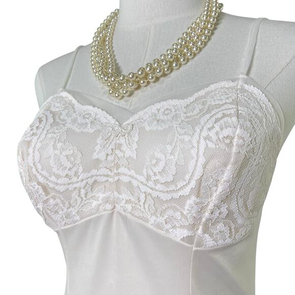 Vintage 60s Perlon Creamy White Nylon Lacy Retro Pinup Full Slip Dress Size S/M - Picture 8 of 15